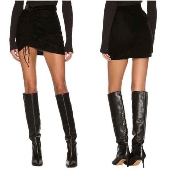 Free People x REVOLVE Vivienne Velvet Ruched Black Mini Skirt Size 4 - Picture 2 of 16